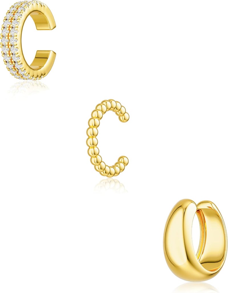 Moodear 3PCS Ear Cuffs Non Piercing Earrings for Women - Chunky & Thin 14K Gold Plated Clip On Earrings Cartilage Cuff Set, Stackable Helix Conch Fake Piercing Jewelry - Image 1